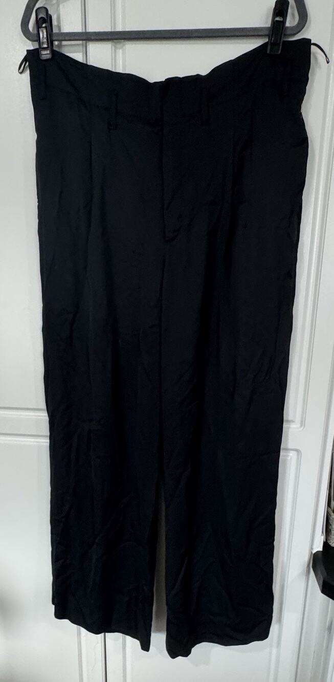 PRADA 2007 Archive Black Viscose Wide Leg Pleated Trousers Pants IT 42 US 8